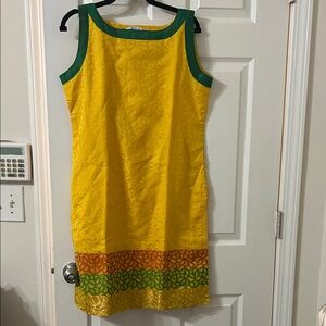Yellow and Green Sleeveless Dress